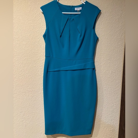 Calvin Klein Blue Asymmetrical Midi Dress - Picture 1 of 3